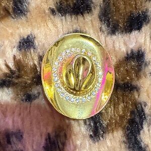 Gold Rhinestone Cowboy Hat Brooch - Women Jewelry